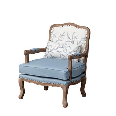 China 2022 Foldable French Arms Fabric Living Room Wood Carved Wooden Accent Chair for sale