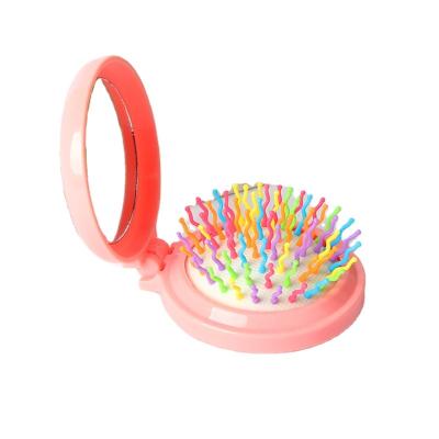 China Colorful Mini Folding Comb Airbag Massage Round Travel Portable Hair Brush with Mirror Plastic Hair Accessories Hairdressing Hair Comb for sale