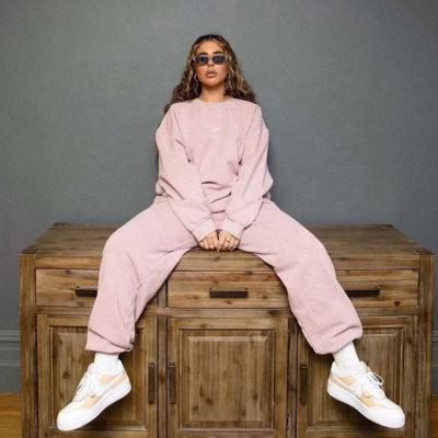 China Anti-Wrinkle Pink Tracksuit Two Piece Set Jogger Long Sleeve Blouse Shirt For Women for sale