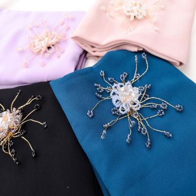 China Wholesale Luxury Rhinestone Crystal Thick Chiffon Heavy Chiffon Bubble Plain Hijab Muslim Women's Hijab Shawl for sale