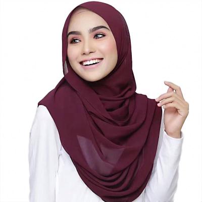 China 2021 Factory Wholesale Fashion Solid Color Long Waist Chiffon Scarf Muslim Women Simple Chiffon Scarf 2021 for sale