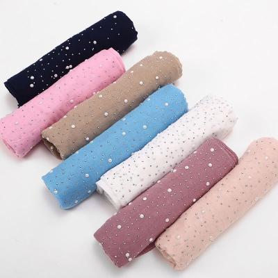 China Wholesale Leisure Muslim Women Bead Diamond Hot Big Fix Hijab Scarf Soft Cotton Scarf Hijab Shawl for sale