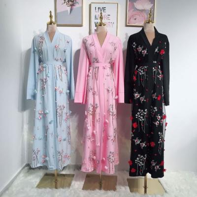 China Zipper Up Fancy 3D Print Abaya Maxis Clothing Floral Muslim Women Long Sleeve Dresses For Lesser Bairam for sale