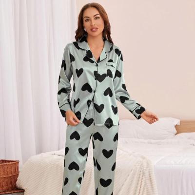 China QUICK DRY Women Button Down Soft Long Sleeve Pajamas Sleepwear Sets Satin Silk Nightgowns for sale