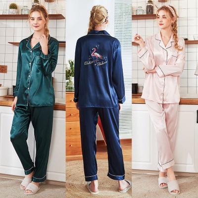 China Wholesale New Women's Nightgowns Silk Causal Long Sleeve Embroidery Nightgown Set QUICK DRY for sale