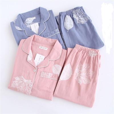 China Autumn Comfortable Breathable Cloth For Women's Cotton Gauze Nightwear Set Warm Matching Pajamas Fashion Double Layer for sale