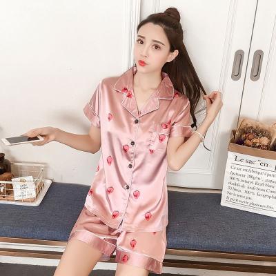 China QUICK DRY Women's Satin Silk Pajama Sets Homewear Night Wear Pajamas Short Sleeve Sleepwear Women Pajamas for sale