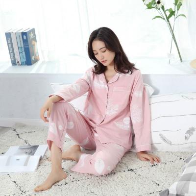 China Autumn Comfortable Breathable Cloth For Women's Cotton Gauze Nightwear Set Warm Matching Pajamas Fashion Double Layer for sale