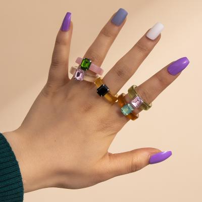 China 2021 Open Vendor INS Seller CLASSIC Color Design Transparent Gem Ring Acrylic Gem Resin Smooth Girl Hot for sale