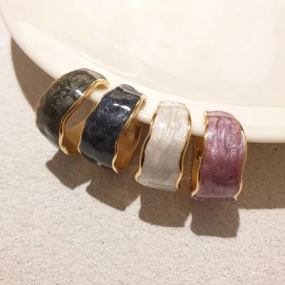 China CLASSIC Korean Colorful Female Hand Enamel Index Finger Ring 18k Gold Brass Epoxy Glazed Ring Luxury Fancy Ring For Lady for sale