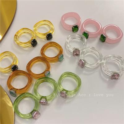 China CLASSIC index finger ring in tortoisesbill color with diamond inset cold wind acrylic resin ring for sale