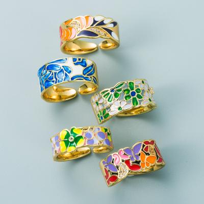 China European and American trend punk style fashion blue and white copper plated CLASSIC open hop hip china ring for sale