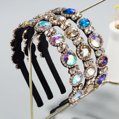 China Korean European and American color female soft glass alloy fashion style faux stone cloth art crystal hair band for sale