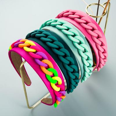 China Women European and American pastoral wide color fashion personality new style decoration macaron color chain headband for sale