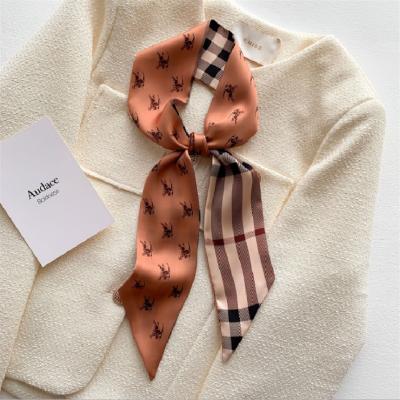 China New Hair Stripe Hair Band Silk Classic Thin Classic Print Women's Fashion Scarf Soft Scarf Tied Bag Wholesale for sale