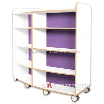 China MOVABLE Wooden Kids Bookcase Furniture Double Side Mobile Shelf for sale