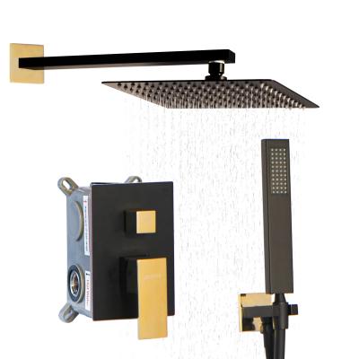 China With Sliding Bar JDOOR 2 Function Stainless Steel Gold And Black Concealed Square Shower Head Set for sale