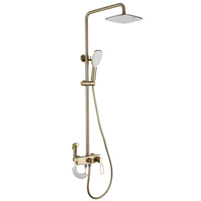 China JDOOR Gold Brass Square 4 Function Waterfall Wall Mounted Bathroom Shower Slide Bar Set For Home And Hotel Bathroom for sale