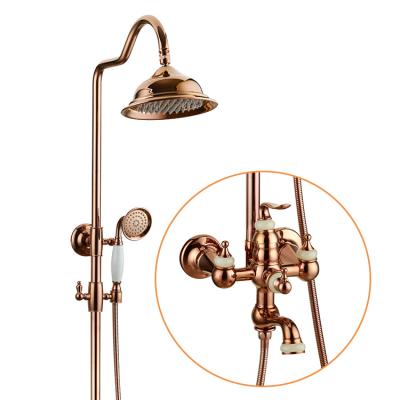 China With Slide Bar Brass Body Titanium Shower Set Wall-Adorned Rose Gold Shower Set Handheld Heat Cold Water Pressure Push Faucet for sale