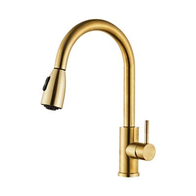 China JDOOR Contemporary Gold Goose Neck Pull Out Hot And Cold Water Mixer Tap Kitchen Sink Faucet 360 Degree Swivel for sale