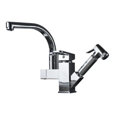 China Contemporary Plated Kitchen Faucet Double Hose Single Single Handle Pull Down 360 Degree Swivel Kitchen Sink Mixer Tap for sale