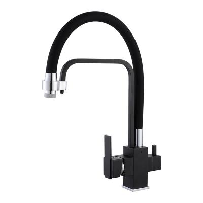 China Electric Faucets All Kitchen Copper Water Purification Pull Down All Tube Copper Faucet Kitchen Faucet Rotary Pull Down Cold And Hot Square Leather Fauc for sale