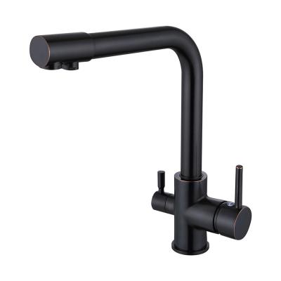 China Sense Faucets Copper All Sink Faucet Kitchen Paint Spray Double Hole Faucet Pure Black Rotating Plate Double Handle for sale