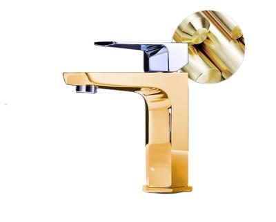 China Gold Brass Metered Faucets JDOOR Chrome Deck-Mounted Hot Cold Water Basin Faucet for sale