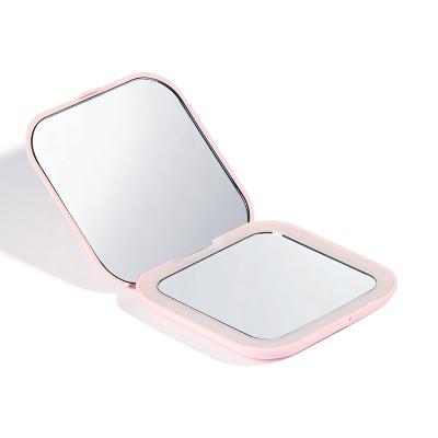 China Custom Mini Magnifying Makeup MirrorMirror Lighted 5X Light Up Logo Hand Vanity LED Makeup Mirror Pocket Travel Folding Portable for sale