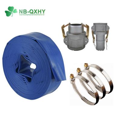 China Pumping Irrigation Drainpipe 3/4-16 Inch PVC Layflat Hose with Hose Nipple/Clamp for sale