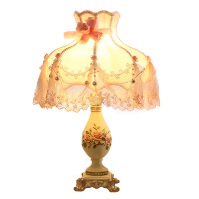 China Luxury European Style Table Lamp Bedroom Bedside Desk Light Resin Table Lamp Wedding Decoration Fabric Table Lamp for sale