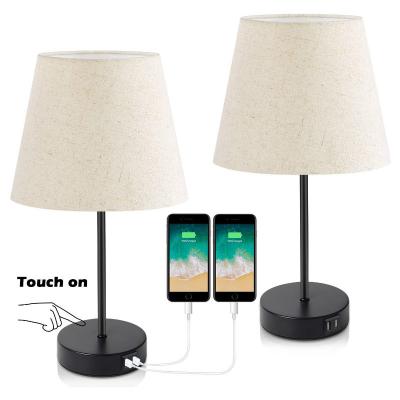 China Best Gift Contemporary USB Bedside Lamp Table Lamp with Outlet and 2 USB Ports 3 Way Dimmable Switch Positions for sale