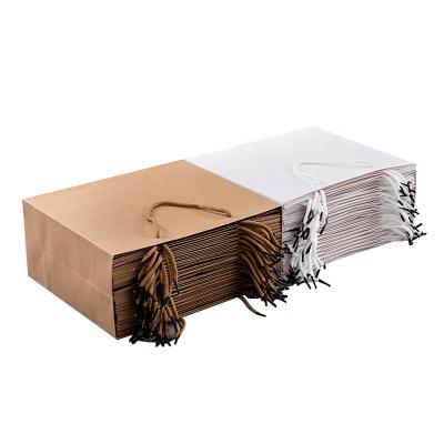 China Recyclable Wholesale Custom Recycled White Black Food Shopping Gift Bag Brown Kraft Paper Bag With Handles for sale