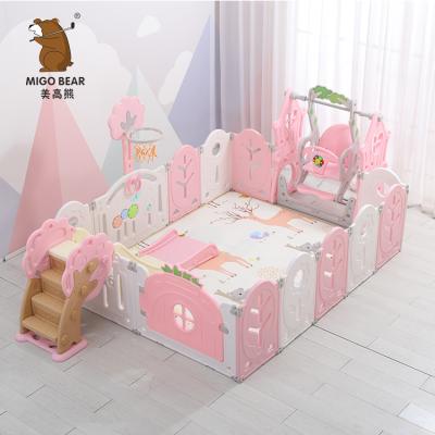 China Safety Collapsible Indoor Baby Collapsible Playpen With Door Board Game Board Folding Playpen With Slide And Swing for sale