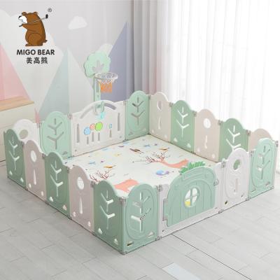 China 16+2 Panel Forest Eco-Friendly Adjustable Foldable Baby Kids Playpen Plastic Folding Playpen for sale