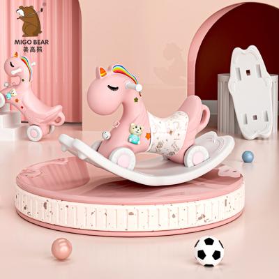 China Ride On Toy Hot Sale Baby Glow Musical Toddler Walker Kids Unicorn Cartoon Rocking Horse Plastic Spinning Ride On Animals Toy for sale