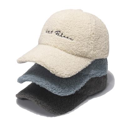 China Small cute plush baseball cap wool lamb wool hat Madame Autumn Winter Korean Edition Letters INS COMMON face exposure baseball cap for sale