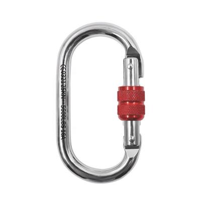 China Safety Features Alloy Steel M10 OVAL 25KN 10MM Manual Locking Carabiner Climbing for sale