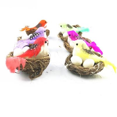 China MOSS 6 colors feather artificial birds with nests for decoration for sale