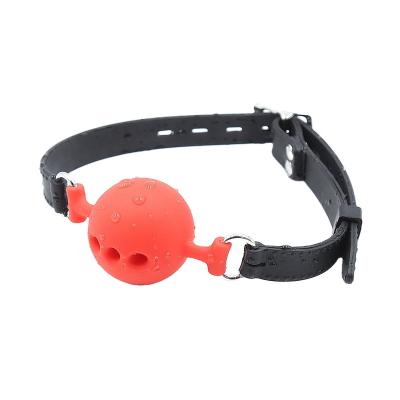 China Adjustable Breathable Spherical Silicone Mouth Plug Silicone Ball Gag For Adult BDSM Game Toys for sale