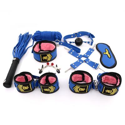 China SM Fun 9 Sexy Items Comfortable Leather Air Force Wearing BDSM Restraint Bondage Kit for sale