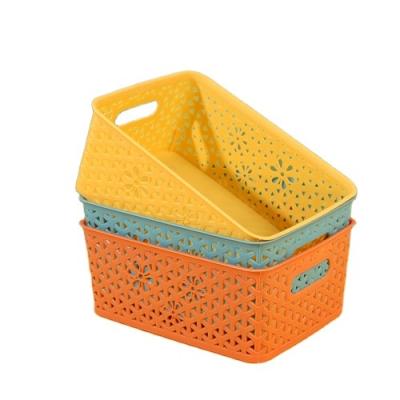 China China Factory Price OEM Sustainable Plastic Home Storage Basket For Storing Books Snacks for sale