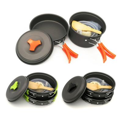 China Survival Outdoor Black/Non Stick Orange/Green Collapsible Outdoor Camping Pot Cookware Set for sale