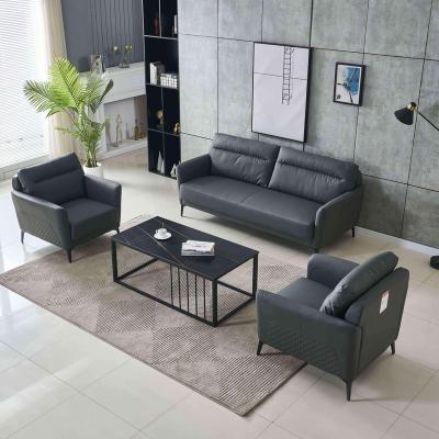 China 2022 Newest Design Modern Luxury Office Sofa Gray Leather Metal Leg Sofa Comfortable Set Furniture For Office for sale