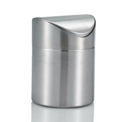 China 1.5L Stainless Steel Mini Countertop Trash Can Small Car Swing Lid Viable Waste Bin for sale