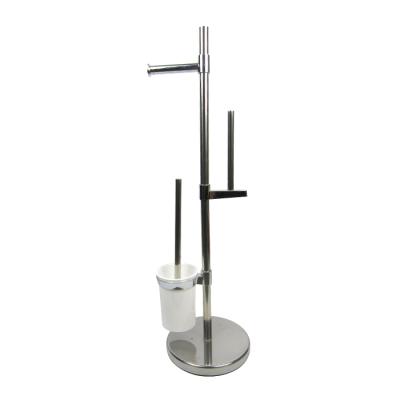 China Toilet Brush and Paper Holder Eco-Friendly Free Standing Stainless Steel Portable Toilet Brush Holder Set for sale