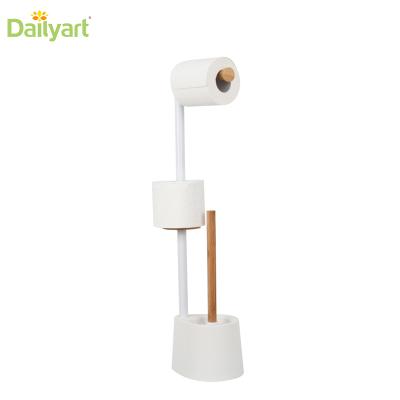 China Sustainable Bamboo Toilet Paper Holders And Brush Toilet Brush Holder Bathroom Sets for sale