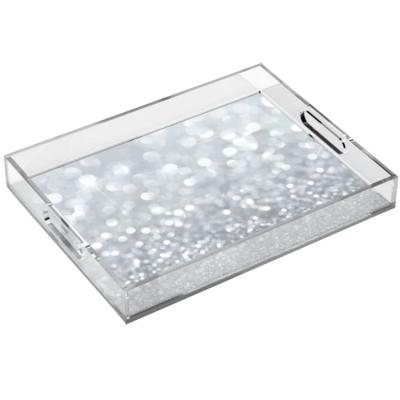 China Clear and Silver Sparkle High Gloss Glitter Tray Custom Pattern Acrylic Tray with Hands for sale