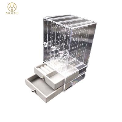 China Clear Shop Compartment Earrings Storage Box Holder Acrylic Jewelry Display Stand for sale