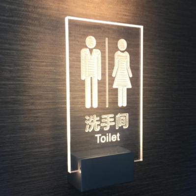 China Luxury/Durable/High Glossy/Full Printing/Custom Luminous PMMA Illuminated Washroom Door Sign LED Clear Acrylic Toilet Sign for sale